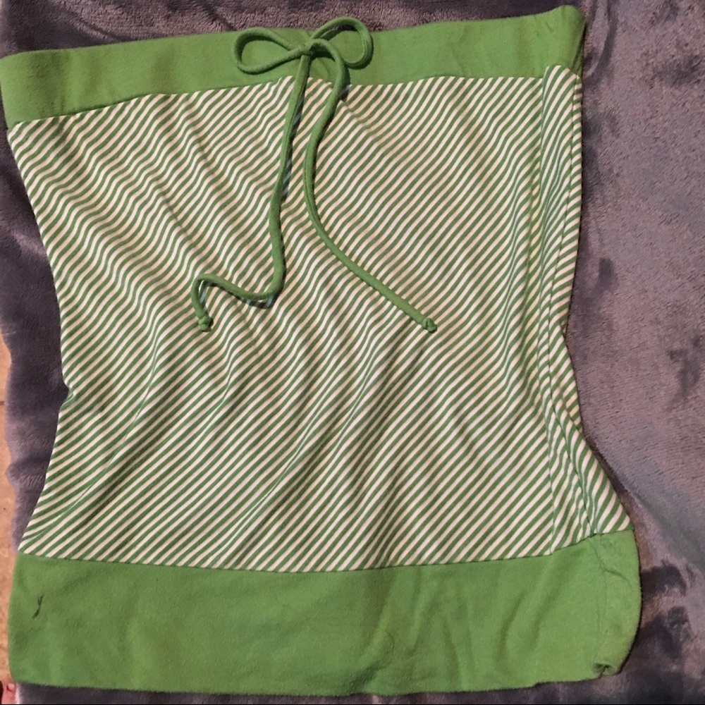 Green strapless striped top